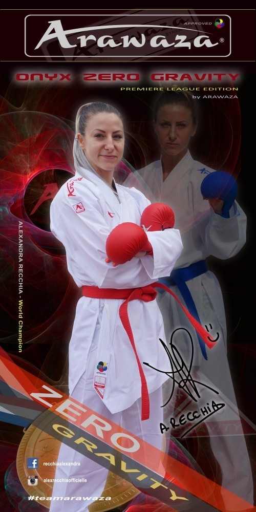 Arawaza Onyx Zero Gravity PREMIERE LEAGUE WKF kumite karate ruha 150 cm, piros hímzéssel
