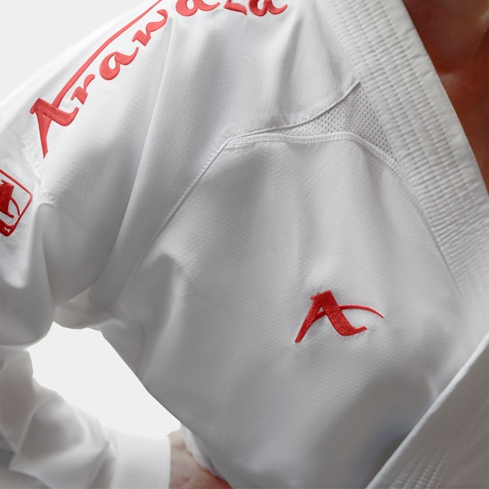 Arawaza Onyx Zero Gravity PREMIERE LEAGUE WKF kumite karate ruha 165 cm, piros hímzéssel