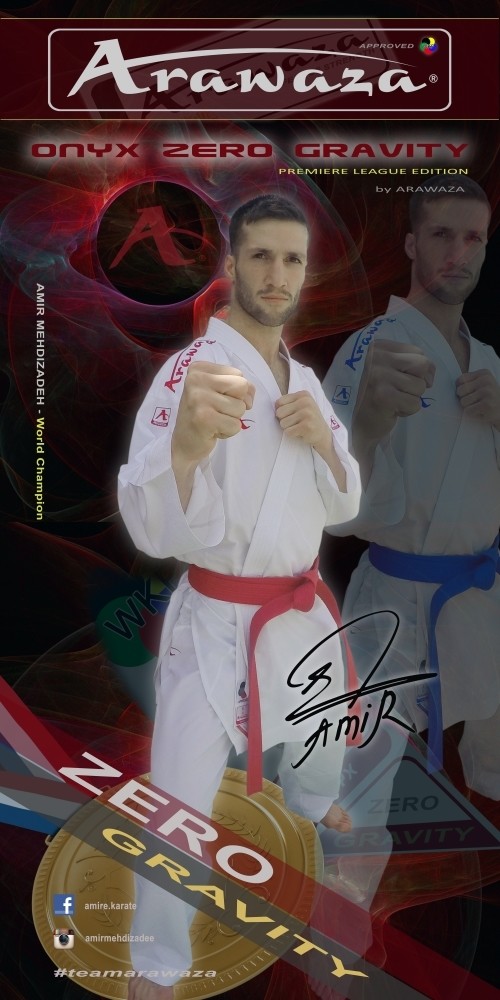 Arawaza Onyx Zero Gravity PREMIERE LEAGUE WKF Kumite Karate Uniform 160 cm, red embroidery