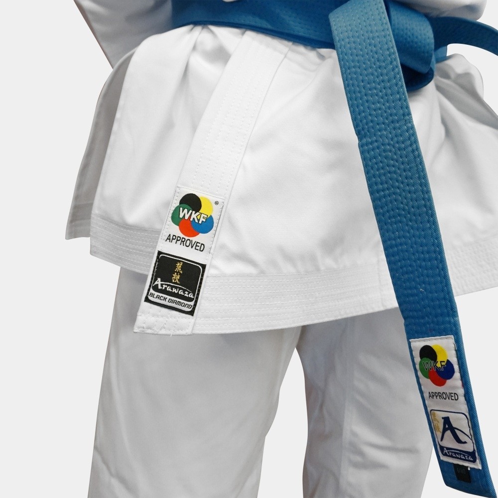 Arawaza Black Diamond PREMIERE LEAGUE WKF Kata Karate Uniform 160 cm, blue embroidery