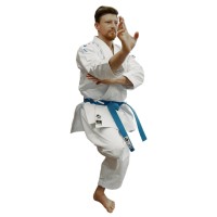 Arawaza Black Diamond PREMIERE LEAGUE WKF Kata Karate Uniform 160 cm, blue embroidery